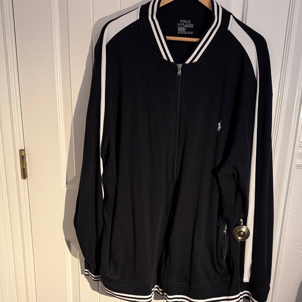 Polo Ralph Lauren black interlock track jacket with white stripes